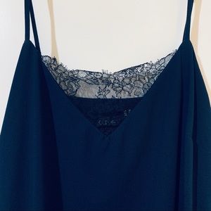 ASOS Curve navy blue slip dress with lace
